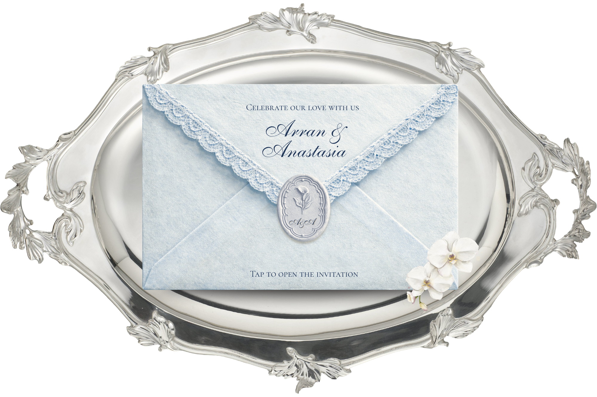 A sealed invitation from Anastasia and Arran — tap to open